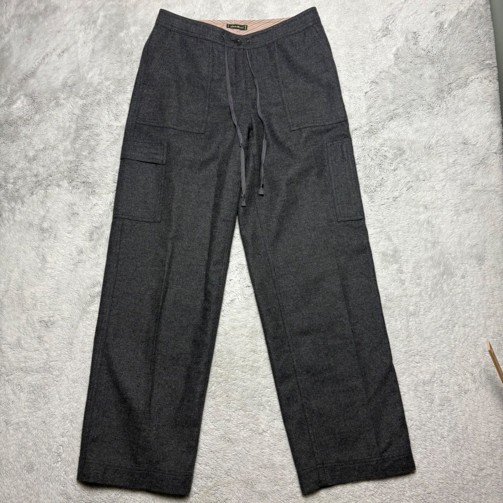 Eddie Bauer Women Wool Blend Cargo Pants Charcoal Gray Size 10 Drawstring Waist